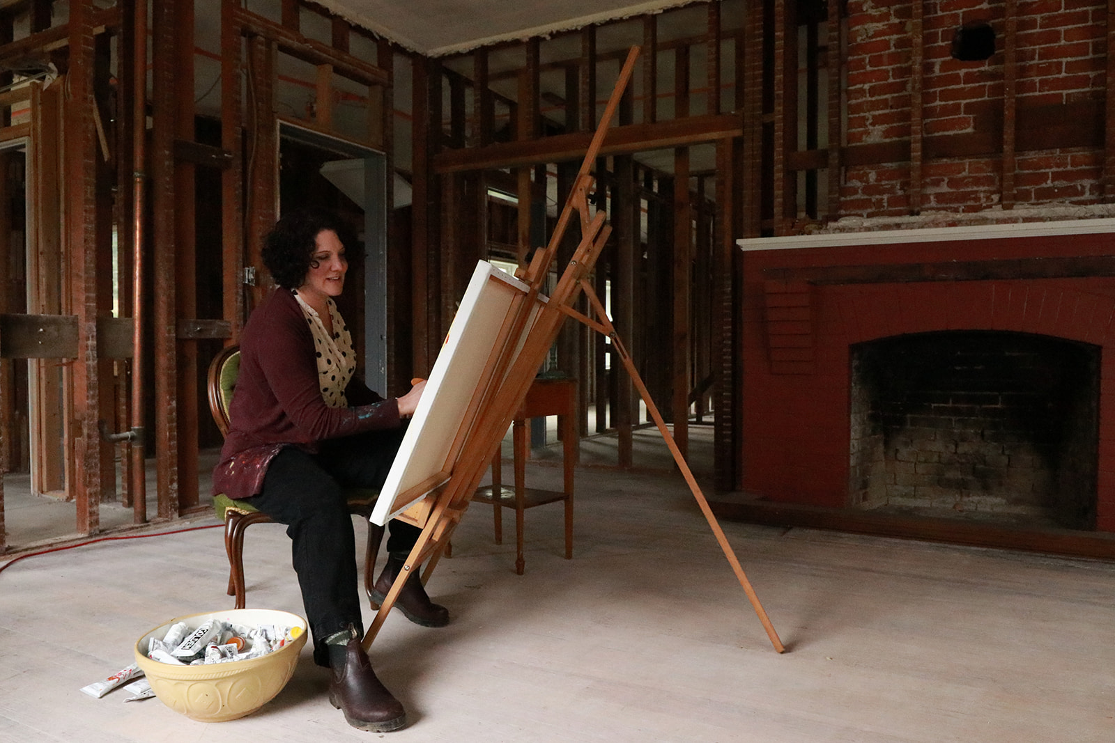 Painter at work in the art studio